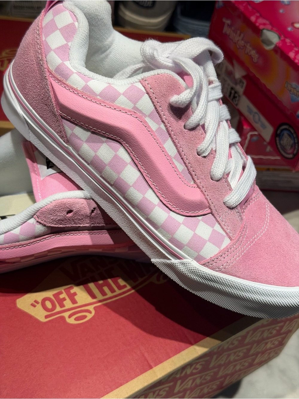 Vans Kids Pink and White Checkerboard Old Skool Sneakers